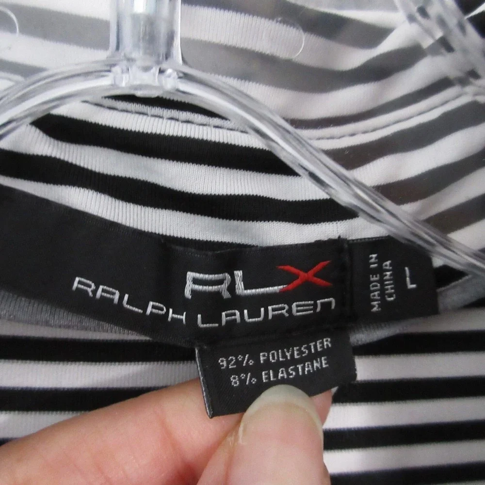 RLX Ralph Lauren Polo Shirt Men Large‎ Stripe Black White Performance Golf